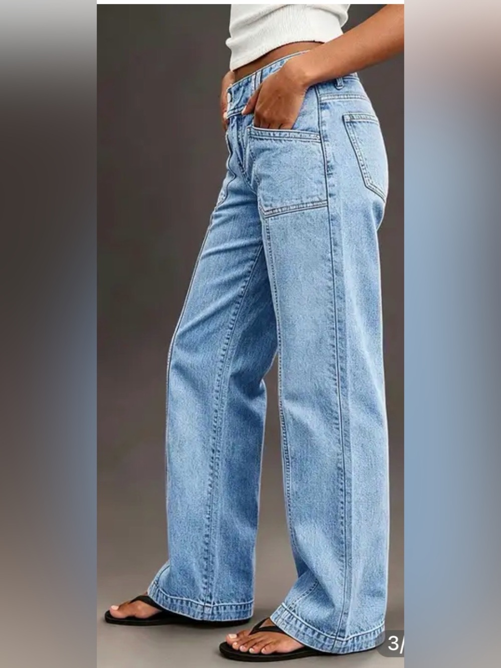Flamingals Wash Asymmetrical Stitch Detail Mid Waist Straight Leg Jeans - Picture 2 of 14